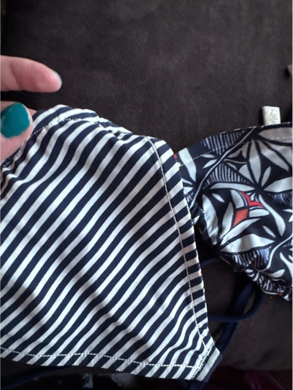 NWT Tory Burch Reversible Bikini Top Poppy Acoma Floral Stripe Size M